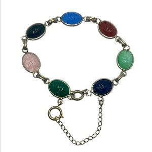 Scarab multi colored stone carved beetle bracelet vintage